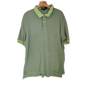 Polo Ralph Lauren Polo Shirt Green Blue Striped Short Sleeve Pony XL‎ Golf EUC
